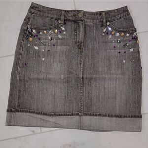 Escada Sport Embellished Gray Denim Skirt Nwot Size 36 US 6